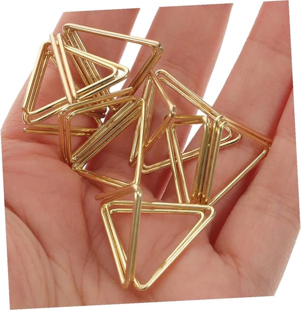 20 st mini triangulära gem i metall, små korthållare, guld, multifunktionella meddelandeklämmor