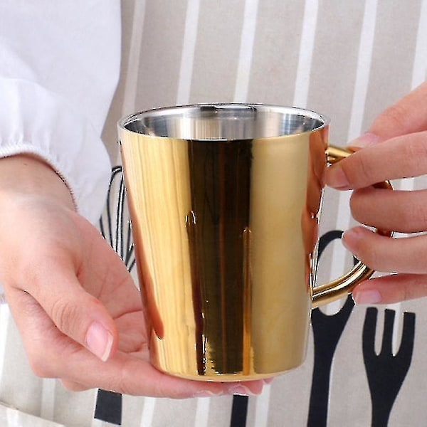 300ml Rustfrit Stål Kaffe Kop med Bærehåndtag - Guld