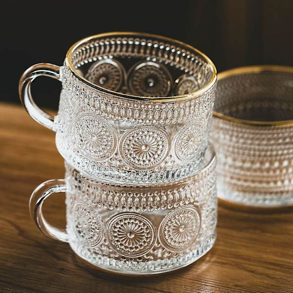450ml Nordisk Glasskrus Transparent Håndtakkopp Gyllen Kant