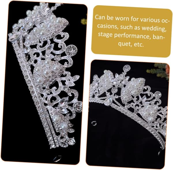 Rhinestone Tiara Krone for Bryllup og Bursdager Elegant Perle Brude Hodebånd Hodeplagg