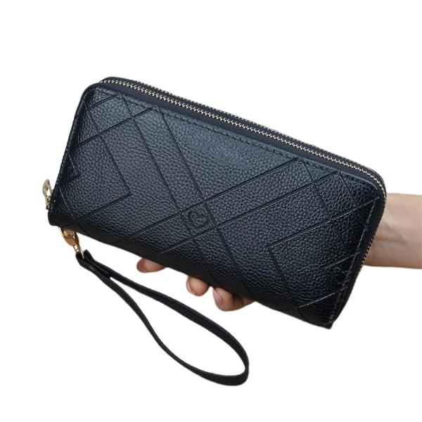 Kvinne Pu-materiale lommebok med avtagbar håndleddsstropp Stor kapasitet veske for jenter Damer Shopping Dating Black