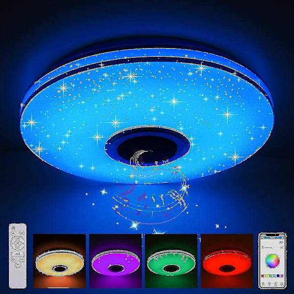 36W LED Loftlampe med Bluetooth Højttaler, Dimbar, Fjernbetjening eller App-styret