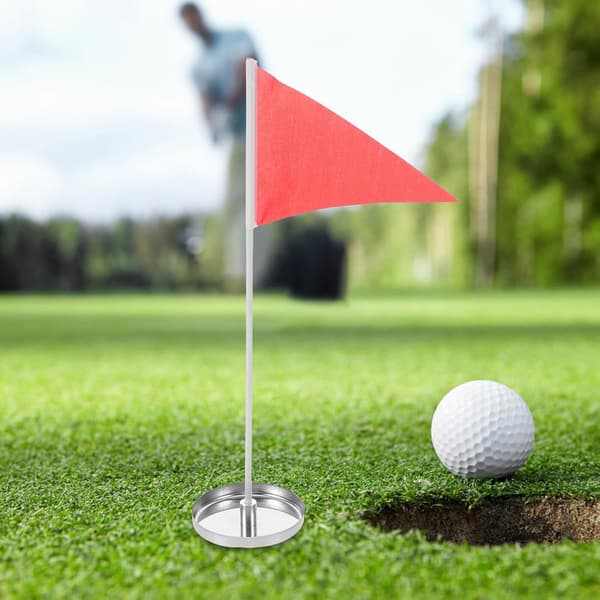 4 stk. golfputtehullkoppsett med 10 cm kopper i rustfritt stål og flaggstang