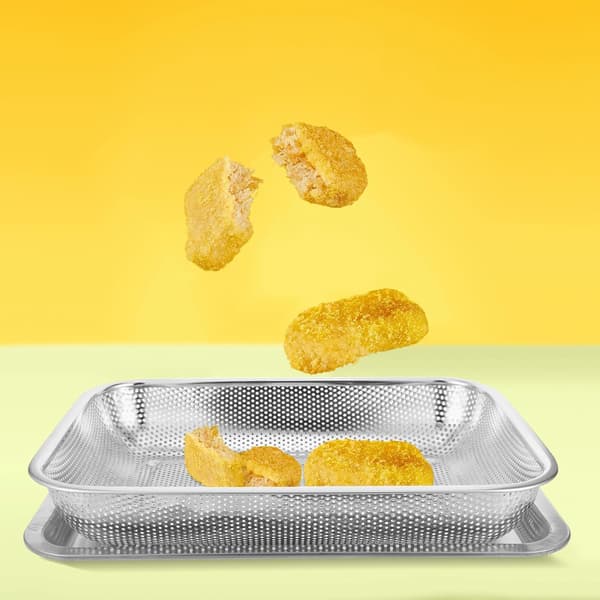 Friturekurv i rustfrit stål Pommes frites-kurv Non-stick Varmebestandig Sølv Rektangulær