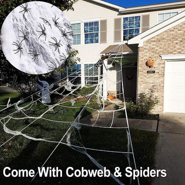 Halloween-dekorationsspindelnät, 7 m spindelnät + 2 m plyschspindel + 50 g spindelbomull + 30 små spindlar