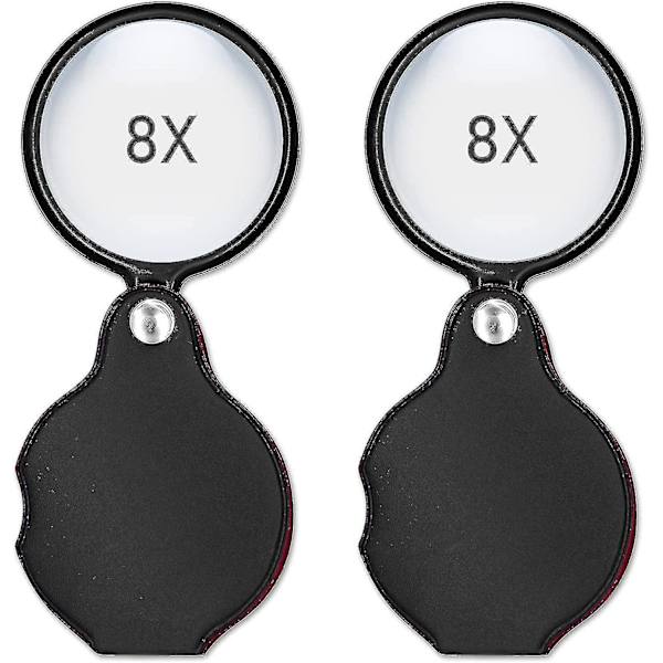 2 stk 8x Liten Lommeforstørrelsesglass Premium Foldbar Mini Forstørrelsesglass Med