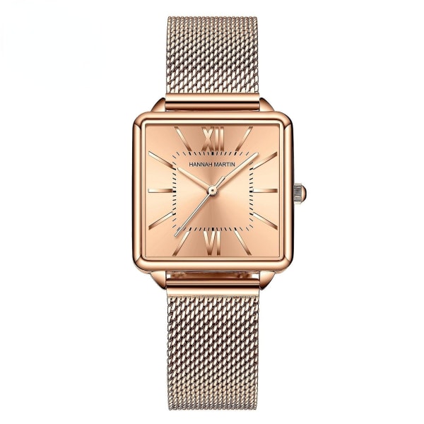 Japansk Klockrörelse Kvinnlig Kvadratisk Student Trendig Kvarts Damklocka 1082 full rose gold