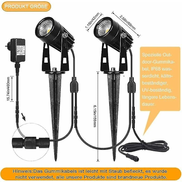 Paket med 8 utomhusstake-lampor, 8 x 3W LED-utomhusspotlights, varmvit 3000K 1440LM trädgårdsbelysning med spik, vattentät IP65 LED-utomhusspotlight