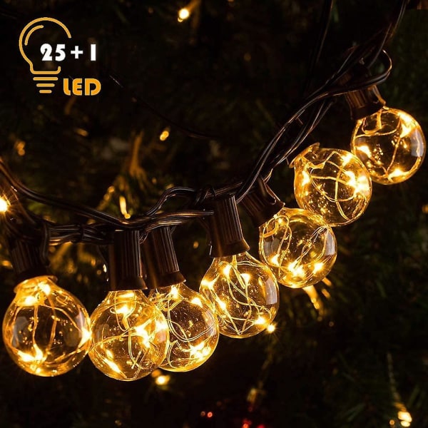 Solar Globe String Lights Outdoor 7,62m 25ft G40 Pærer 25leds