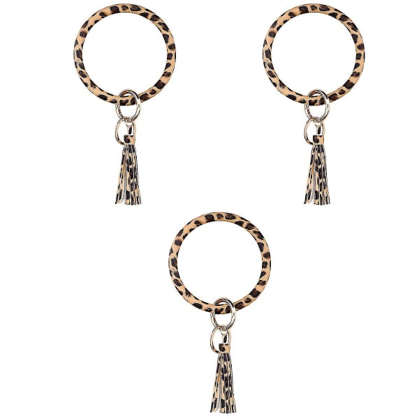 3 stk. PU-læder Armbånd Nøglering Mode Elegant Leopard Print Nøglering
