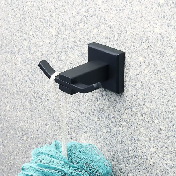 Badekåbe- og Håndklædeholder til Væggen, Dobbelt Håndklæde/Frakkeholder, SUS304 Rustfrit Stål Mat Sort