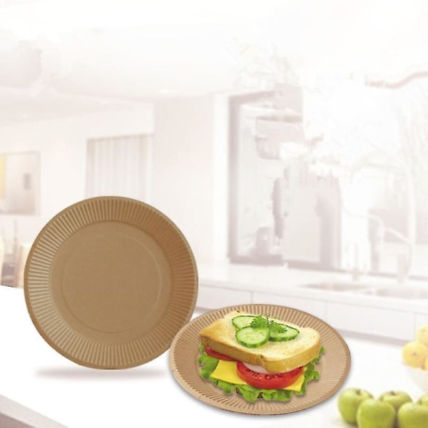 50pcs Disposable Thick Kraft Paper Plate Cake Pan