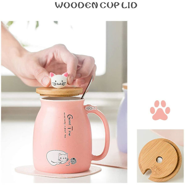 380ml/15oz Keramisk Katt Kopper Mugg Med Katt Kopper, Søt Keramisk Kaffe Kopper Med Nydelig Kitty Rustfritt Stål