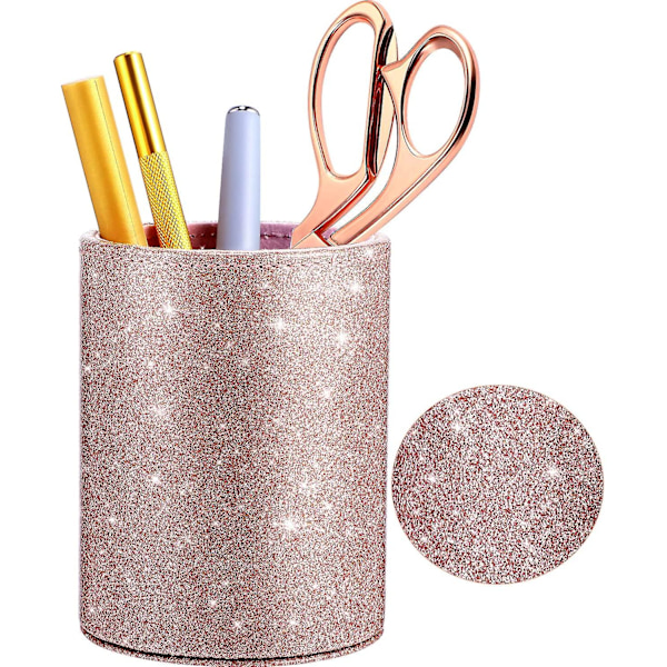 Glitterpennhållare i PU, Lyxig Makeupborsthållare i PU-Läder, Glimmande för Kvinnor och Flickor