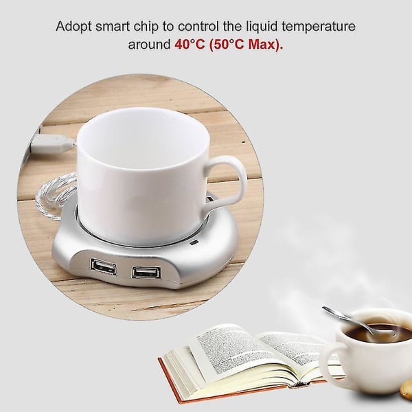 Sølv 4 Port Usb Hub Tea Coffee Beverage Cup Warmer