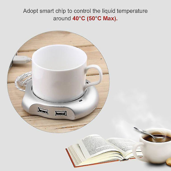 Sølv 4 Ports USB Hub Te Kaffe Drikkekop Varmer