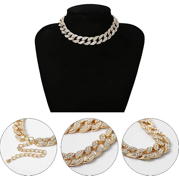 Rhinestone Curb Cuban Link Kjede Halskjede For Kvinner Unisex Kule Hip Hop Miami Cuban Diamantkuttet Kjede
