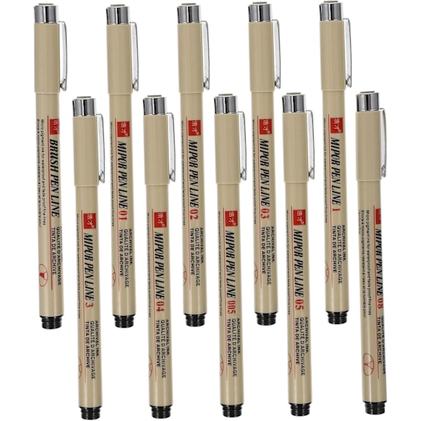 10 stk. Vanntette Krokpenner Tegnepenner Profesjonell Liner for Kunstskriving