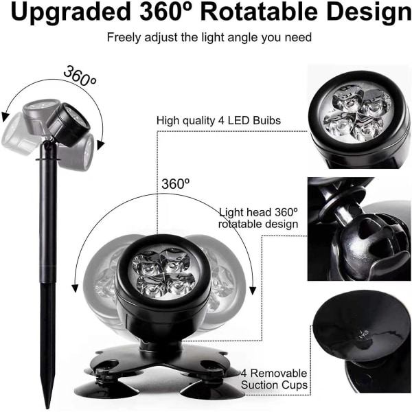 2-pakks undervanns RGB LED-lys, 360 justerbare fontene julelys, IP68 vanntett landskapslys