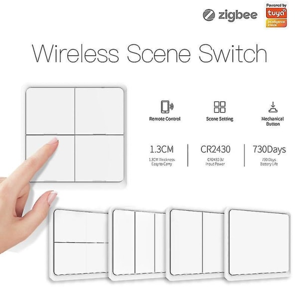 Tuya Zigbee Trådløs Smart Scene 4-Knap Scenario Switch