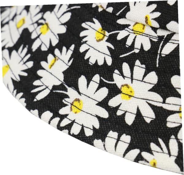 Daisy Printing Bucket Hat Sommer Solhat Mode til Udendørs Strandrejser Solbeskyttelse Sort