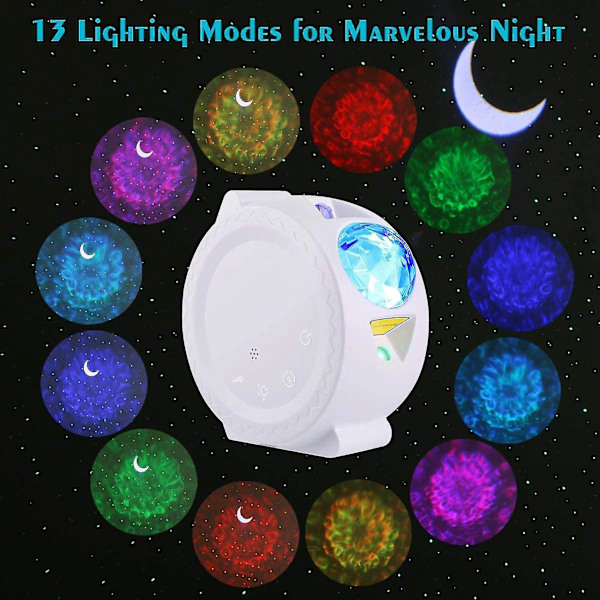 Stjernehimmel-projektorlampe, Smart 3-i-1 Himmellys Galaxy-projektor Svart