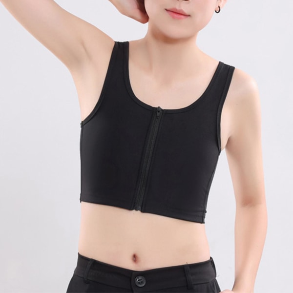 Kvindes Brystbinder Stærk Elastisk Bånd Tanktop Shapewear Åndbar Toppe Til Tomboy Trans Lesbisk Black