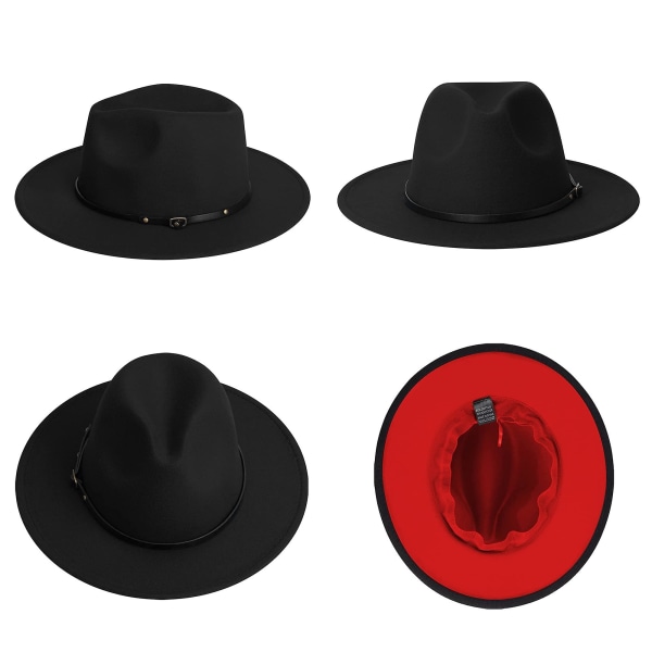 Herre og kvinder bredskygget uldfilt Fedora hat med bæltespænde unisex floppy panamahat cowboyhat solhat