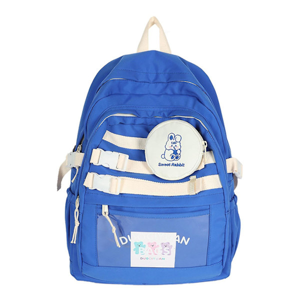 Søt ryggsekk for kvinner, multilommet nylon skoleveske for student jenter Blue