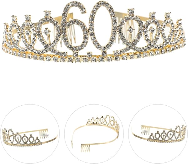 Bursdagskronesett Rhinestone Tiara Skjerf for kvinner, elegant legering og polyester, behagelig å ha på