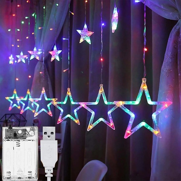 Star Window Curtain String Lights Batteri og USB
