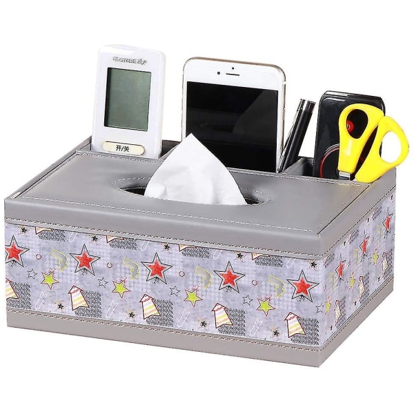 Tissue Box Holder Rectangular Pu Leather Facial Tissue Box Cover With Remote Control Holder