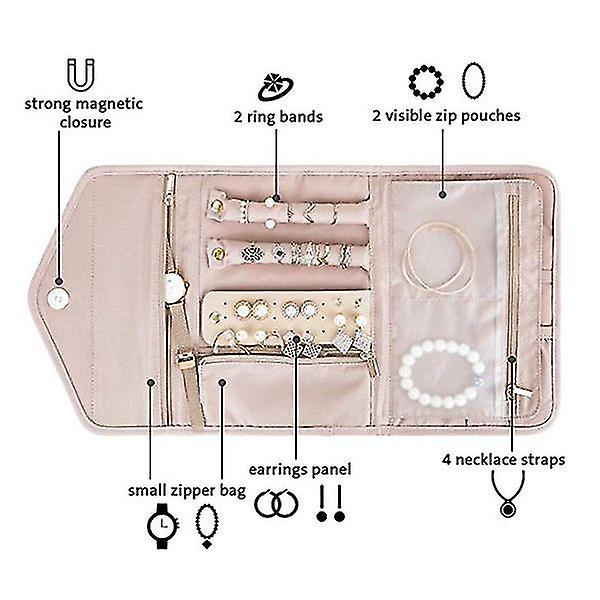 Resesmycken Organizer Roll Vikbart case för resa-ringar Halsband Armband Örhängen