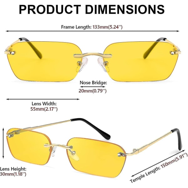 Retro smale kantløse solbriller klare briller rektangel