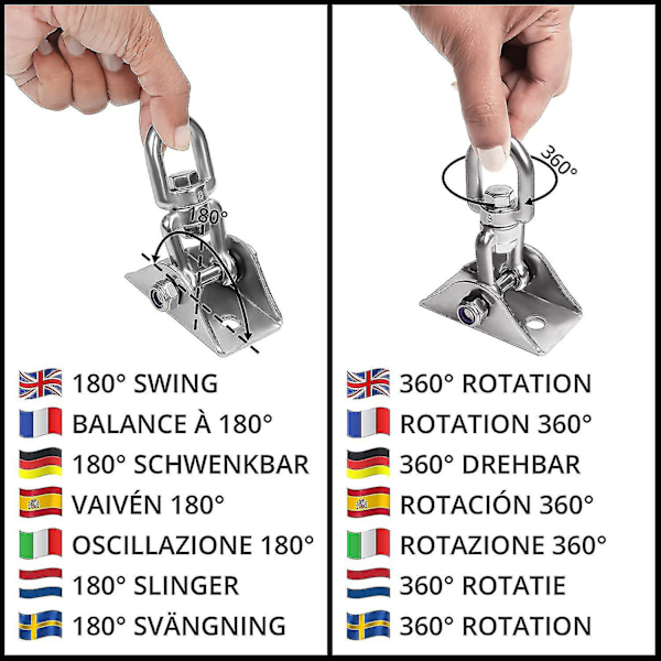 Tunga Takkrok (1 st) - 360° Rotationsbar Takkrok i Rostfritt Stål med Skruvar - 400 kg Belastning för Hängmatta, Gungor och Boxningssäck
