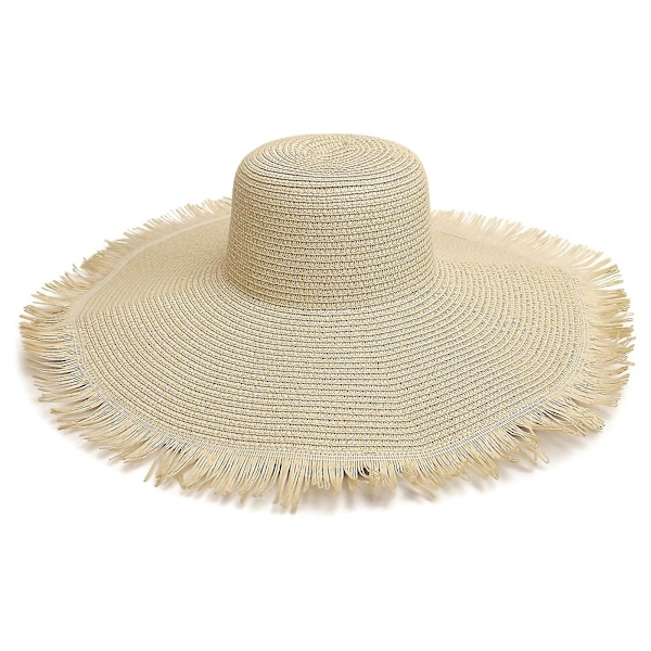 Unisex Sommerstrandhatt i Straw Weaving for Dame - Jazz Pustende Hatt med Bred Bremm Beige
