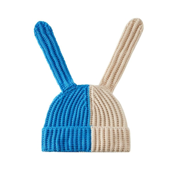 Par Knit Strik Beanie Hat Sød Lang Kaninøre Farvematchende Varmt Hat Blue