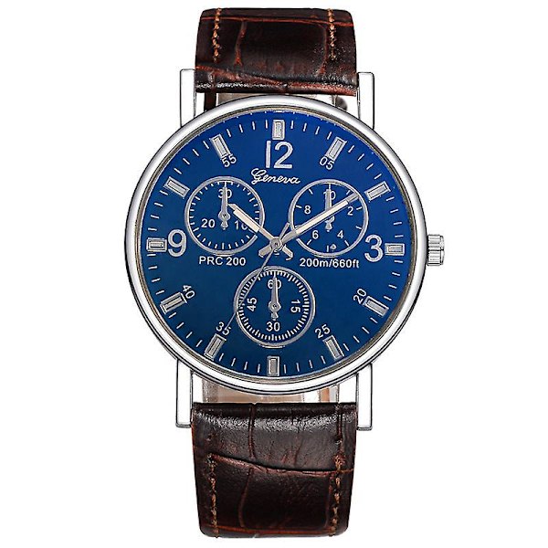 Kvartsur Classic Fashion Mænds Læderrem Ur Tre-øjne Blåt Lys Ur Til Mænd Silver case black plate brown belt
