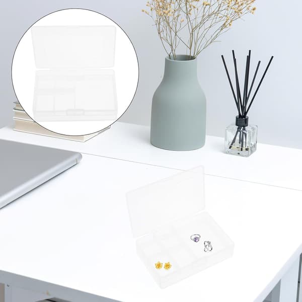 4 stk. plastik smykkeopbevaringsbokse med 6 rum dobbeltsidet organizer