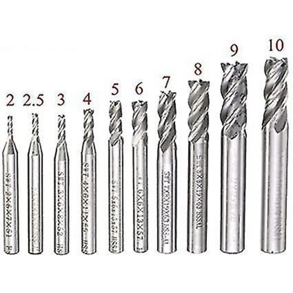 10 stk HSS Endemøllefræser Carbide 2-10mm 4 Bladsæt