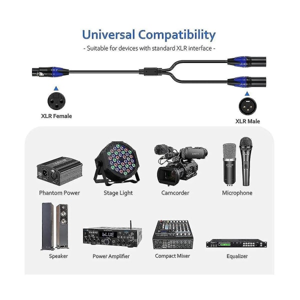 Xlr Splitter Kabel, 1 Xlr Hun til 2 Xlr Han Y Kabel Afbalanceret Mikrofon Splitter Ledning Lyd Adapter-yuhao