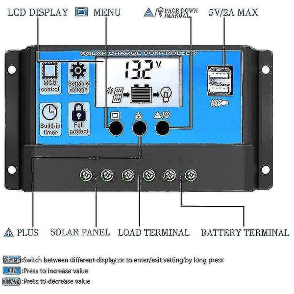 10A ladekontroller Solpanelregulator 12V/24V