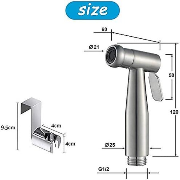 Bidet-spray för toalett/Handhållen spray i rostfritt stål med krok, enkel att installera, för personlig hygien och handfatsspray