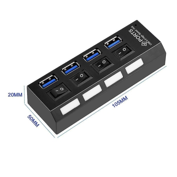 Kdq1 USB 3.0 Hub 4 porttia 5gbps PC kannettava tietokone päälle/pois kytkin musta