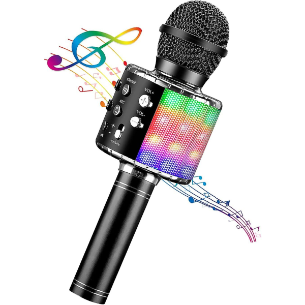 Bluetooth 4 i 1 karaoke trådlös mikrofon med led-ljus