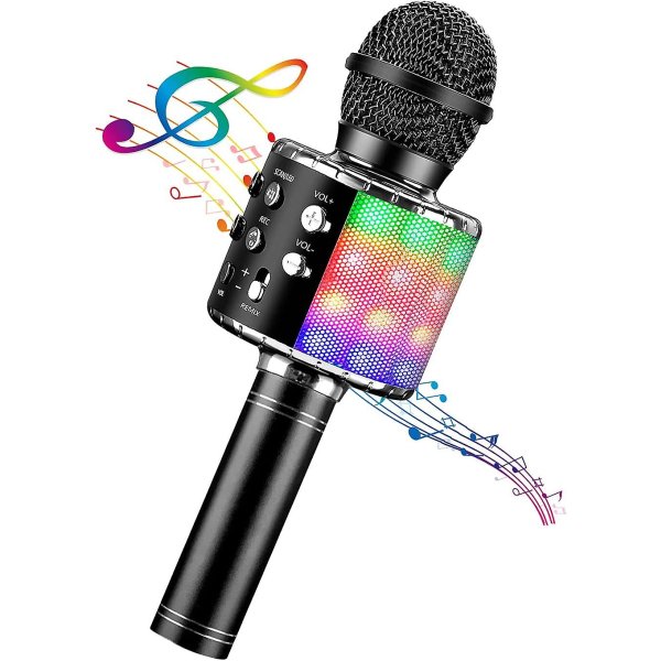 Bluetooth 4 i 1 Karaoke Trådløs Mikrofon med LED-lys, Bærbar Mikrofon