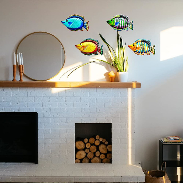 Metal fisk vægdekoration 11,8 tommer metal farverige tropiske fisk 3d udendørs skulptur indendørs udendørs