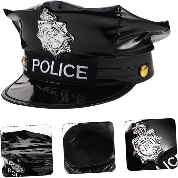 Polis Cosplay Hatt PU Material Scenföreställning Tillbehör