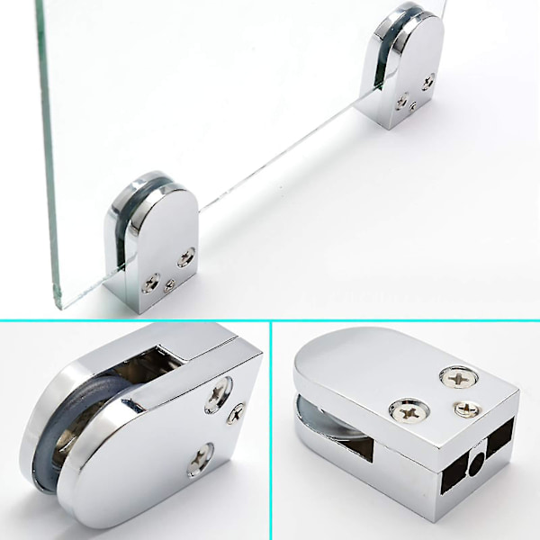 4 stk. Glasklemmer Glashyldebeslag Kompatibel med 5-10 mm Tyk Glas, Justerbar Glasklemme D-Form Flad Ryg Kompatibel med Glas