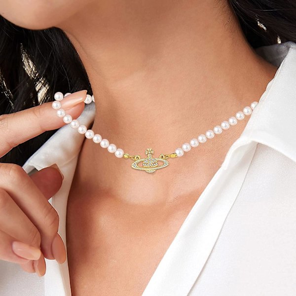 Helmi Kaulakorut Valkoinen Planeetta Kristalli Strass Kaulakoru, Lmell Helmi Orb Choker Lahja